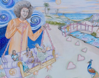 Sathya Sai Baba, Waiting in the Garden, Unique one of a kind painting