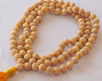 Tulsi Prayer beads mala, All Faiths,  hand knotted, grade A + brocade mala bag, Free USA ship