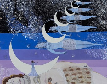 Lord Shiva dreaming, Sathya Sai Baba, Giclee Art Print, Indian God Art, "Kalatitaya"