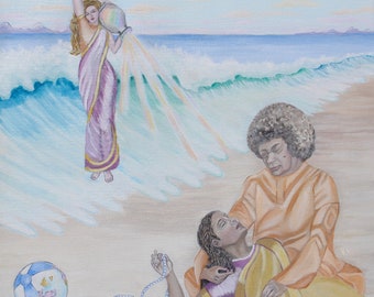 Sathya Sai Baba painting, unique, original acrylic on canvas. "Sai Mohini"
