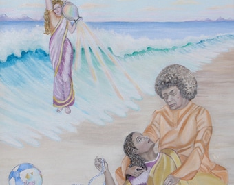 Sathya Sai Baba painting, unique, original acrylic on canvas. "Sai Mohini" Unique one of a kind painting