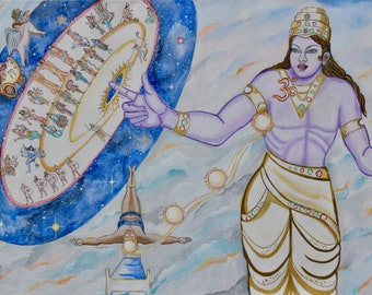 Lord Vishnu and Ezekiel's Wheel Giclee Canvas  Print