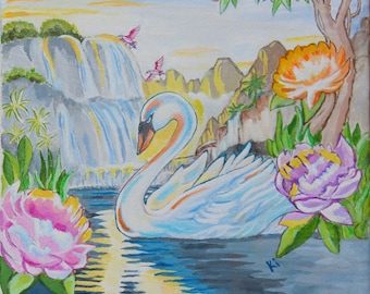 Swan painting,  selling paintings online, art painting canvas, acrylic