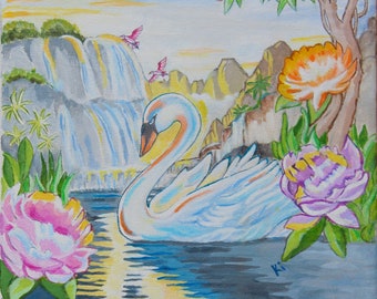 Swan painting,  selling paintings online, art painting canvas, acrylic