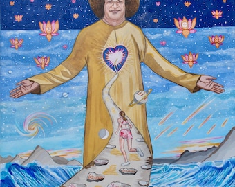 Sathya Sai Baba Acrylic Painting, Hridaya, Original Art (30"X34") Unique one of a kind painting