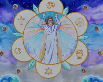 Sathya Sai Baba, "Sarva Dharma Star", Unità delle Fedi, dipinto unico nel suo genere.