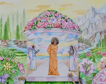 Garden of my Heart, Sathya Sai Baba, ethereal garden, transcendental, meditation, Unique one of a kind painting