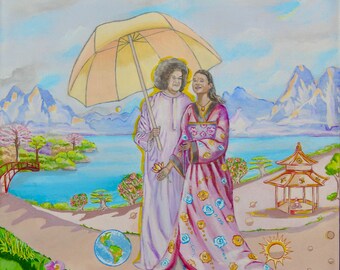 Giclee Prints Sathya Sai Baba, Divine Guru, Hindu, "O World take Refuge"
