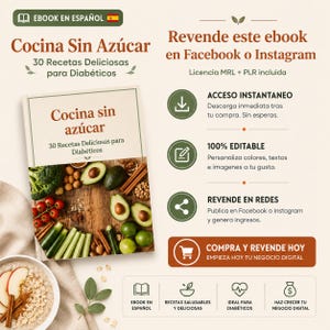 Diabetic Recipes Ebook in Spanish | 30 Sugar-Free Recipes (PDF Download) | PLR MRR