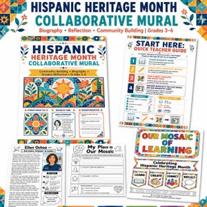 Proyecto colaborativo de biografías murales del Mes de la Herencia Hispana: Tablero de anuncios del aula, grados 3-6