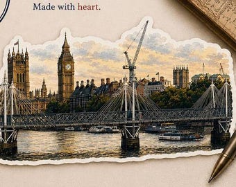 London Skyline Sticker – Vintage Travel Vinyl Sticker, Big Ben, London Scene, Waterproof E-reader, Travel Keepsake Gift