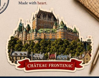 Château Frontenac smaller – Québec City Travel Sticker, Vintage Canada Vinyl Sticker, Waterproof Laptop Sticker, Travel Keepsake Gift