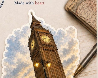 London England Sticker – Big Ben & London Eye Vinyl Sticker, Vintage Travel Sticker, Waterproof E-reader Sticker, Travel Keepsake Gift