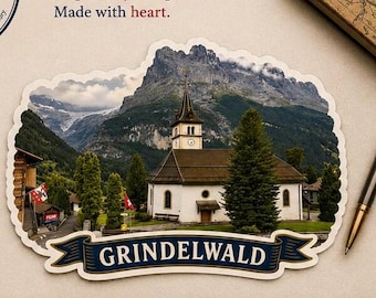 Grindelwald Switzerland – Vintage Travel, Vinyl sticker, Alpine Mountain Scene, Waterproof E-reader, Travel Keepsake, Gift