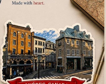 Québec City Street Sticker – Old Québec Travel Sticker, Vintage Canada Vinyl Sticker, Waterproof Laptop Sticker, Travel Keepsake Gift