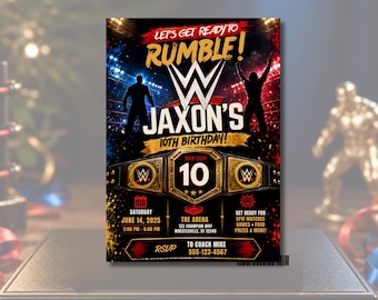 Wrestling Birthday Invitation, Championship Belt Party Invite, Pro Wrestling Party, Boys Sports Birthday, Editable Canva Template (Digital)