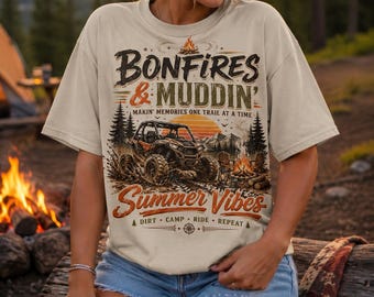Bonfires and Muddin PNG, That's How We Do Summer Fun, Side by Side UTV PNG, Off Road Camping Shirt Design, Country Summer Sublimation