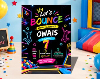 Invito per festa con gonfiabili, Invito per festa con gonfiabili per bambine, Invito di compleanno con castello gonfiabile, Modello Canva modificabile (Download digitale)