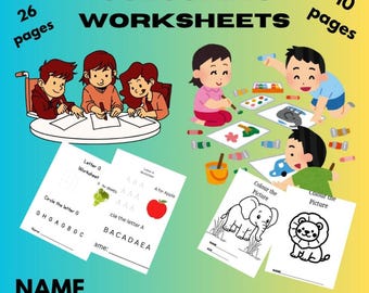 Alphabet Tracing and Coloring Worksheets | A-Z Letter Recognition + Colouring Pages | Preschool Printable PDF