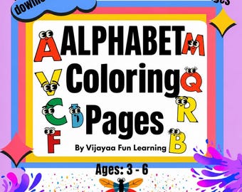 Alphabet Coloring Pages  | 26 ABC Coloring sheets | Preschool Printable PDF | Ages 3-6 | Instant Download.