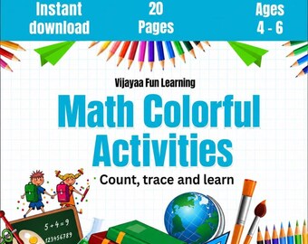 Math Colorful Activities for Kids Ages 4-6 – Counting, Tracing (Instant Download)