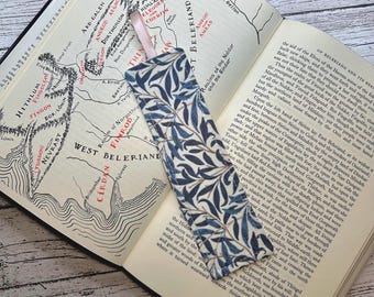 Fabric Bookmark • blue leaves • HANDMADE
