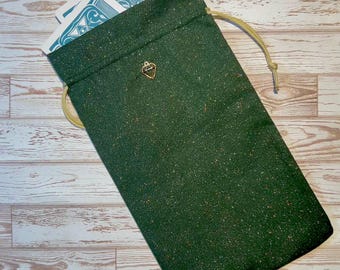 Sparkly Green Tarot Card Bag • Runes Holder • Oracle Pouch • Dice Bag • Hand Made