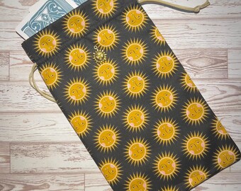 Tarot Card Bag with Suns • Oracle Holder • Rune Pouch • Dice Draw String Bag • Handmade