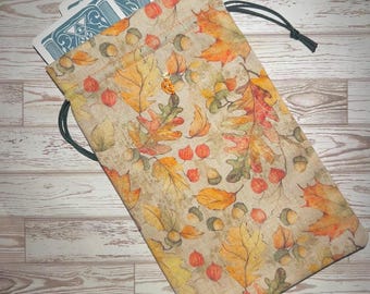 Tarot Card Bag with Autumn Leaves • Oracle Holder • Rune Pouch • Dice Draw String Bag • Handmade