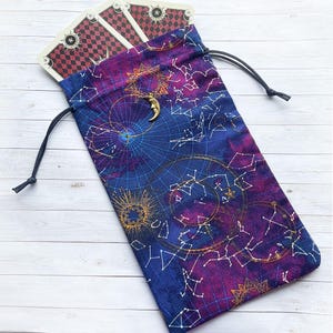 Borsa per tarocchi di astrologia cosmica • Borsa per carte oracolo dei segni zodiacali • Borsa con coulisse