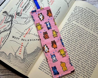 Fabric Bookmark • Pink Japanese Cotton with Kitties • HANDMADE