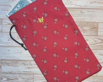 Tarot Card Bag Vintage Burgundy with Flowers • Runes Holder • Oracle Pouch • Dice Bag • HANDMADE