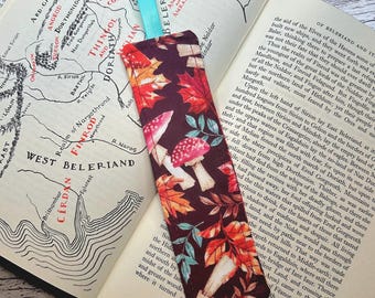 Fabric Bookmark • autumn mushrooms • HANDMADE