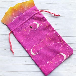 Pochette rose pour tarot lune cosmique • Pochette pour cartes Oracle • Pochette à cordon