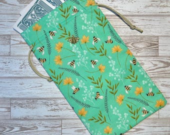 Flowers & Bees Tarot Card Pouch • Hand Made Cotton Dice Bag