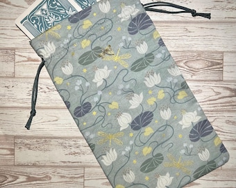 Tarot Card Bag with Dragonflies • Oracle Holder • Rune Pouch • Dice Draw String Bag • Handmade