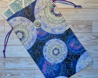 Astrology Tarot Bag • Zodiac Signs Oracle Card Pouch • Drawstring pouch