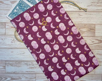Moon Phases Tarot Bag • Zodiac Signs Oracle Card Pouch • Drawstring pouch