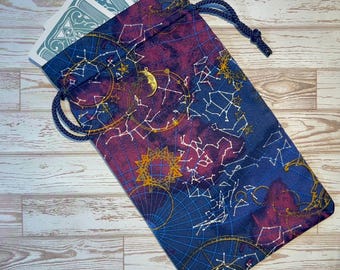 Cosmic Astrology Tarot Bag • Zodiac Signs Oracle Card Pouch • Drawstring pouch