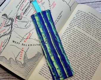 Fabric Bookmark • trees on navy  • HANDMADE