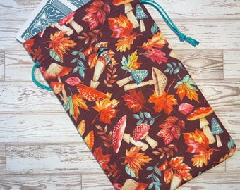 Autumn Mushrooms Tarot Bag • Oracle Deck Holder • Rune Pouch • Dice Draw String Bag • HANDMADE