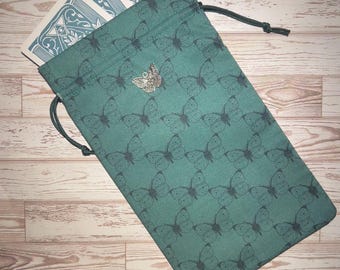 Tarot Card Bag with Butterflies • Oracle Holder • Rune Pouch • Dice Draw String Bag • Handmade