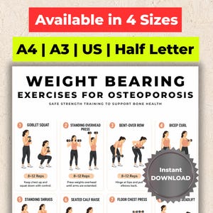 Weight Bearing Exercises for Osteoporosis, Bone Density Workout Chart, At Home Dumbbell Exercise Poster PDF
