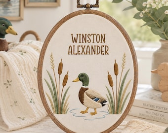 Personalized Mallard Duck Embroidery Hoop, Baby Boy Nursery Decor, Mallard Duck Sign, Duck Nursery Decor, Welcome Baby Gift, Baby Wall Decor