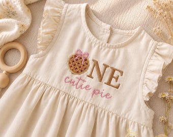Embroidered One Cutie Pie Toddler Dress, Custom Sweet Pie Ruffle Baby Romper, Baby Girl Dress, Toddler Thanksgiving Dress, 1st Birthday Gift