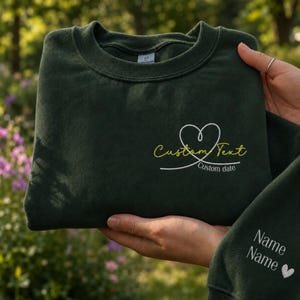 Custom Text Embroidered Sweatshirt, College Sleeve Names Crewneck, Personalized Text Pullover