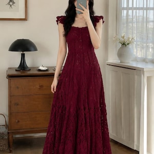 Burgundy Lace Maxi Dress Crochet Pattern | Filet Crochet Beginner Gown (Digital PDF Download)