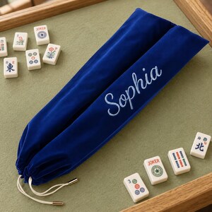 Personalized Velvet Mahjong Pusher Bag: Embroidered Drawstring Case for 4 American Mah Jongg Pushers