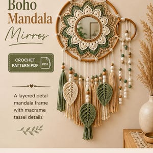 Boho Mandala Mirror Crochet Pattern | Layered Petal Wall Hanging Tutorial (PDF)