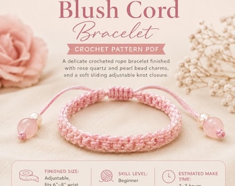 Blush Cord Bracelet Crochet Pattern PDF | Beginner Beaded Jewelry Tutorial (Digital Download)